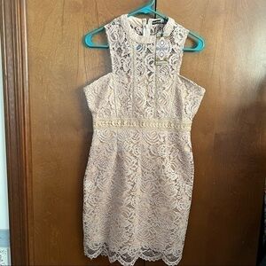 boohoo Lace Overlay Sleeveless Dress NWT Sz 6 (US) Beige (Mink) on beige